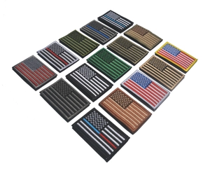 Set of 16 tactical USA flag patches with multiple embroidery styles and color variants
