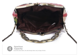 Detailed macro view showing the spacious interior and beadwork of the vintage handbag