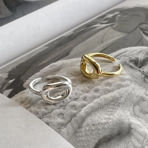 Minimalist 925 sterling silver adjustable open rings with abstract knot design