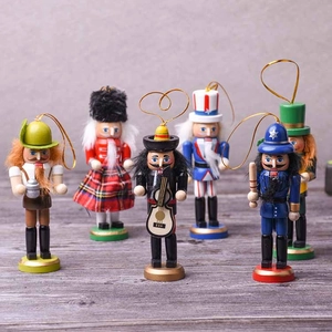 Nutcracker Soldier Figures Wooden Fabric Hand Painted Christmas Hanging Decoration Holiday Desktop Ornament Traditional Vintage Style