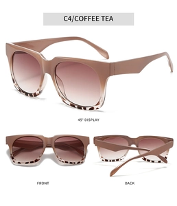 Three-angle views of vintage oversized square sunglasses with coffee tea gradient lenses