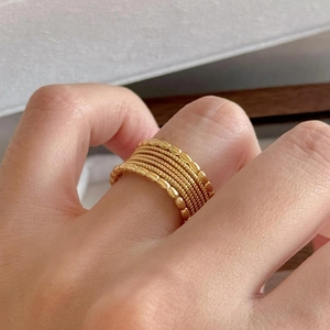 Minimalist multi-layer gold beaded ring for women with vintage stackable design