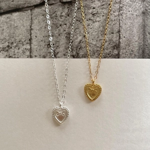 S925 sterling silver heart necklaces with bow engraving in gold and silver finish