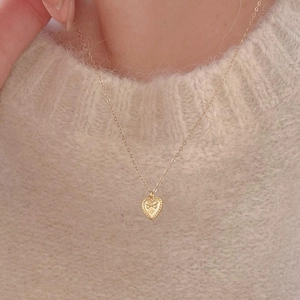 Heart Pendant Necklace 925 Sterling Silver With Bow Knot Relief Milgrain Edge Minimalist Sweet Jewelry For Women
