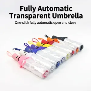 Paraguas transparente automático plegable con 8 opciones de color para el mango