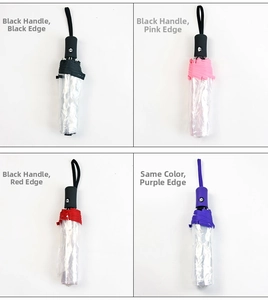 Comparación detallada de cuatro paraguas plegables en opciones negro, rosa, rojo y morado