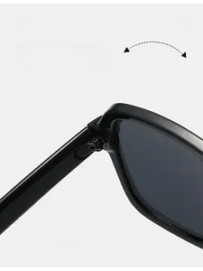 Macro view of durable texture hinge on black square sunglasses with series 02 S/S logo