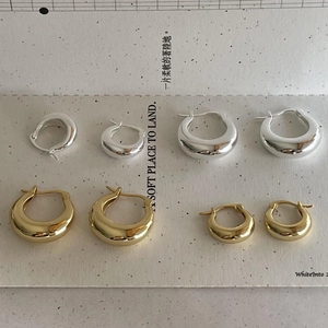 Boucles D'oreilles Créoles En Argent Sterling 925 Minimaliste Géométrique Poli Miroir Plaqué Or 18K Bijoux Pour Femmes