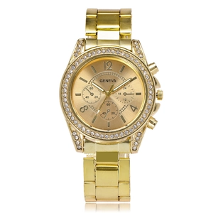 Women Quartz Watch Rhinestone Bezel Stainless Steel Strap Round Analog Dial Fashion Luxury Business Style Wristwatch