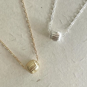 925 Sterling Silver Necklace With Ribbed Pumpkin Bead Pendant Geometric Minimalist Jewelry For Women