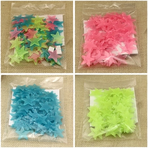 Luminous star wall stickers in pink, blue, green and mixed colors packaging