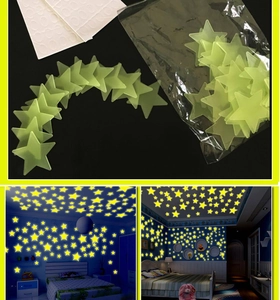 Detailed view of glow-in-the-dark star stickers with night sky bedroom ceiling effect