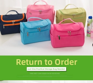 Close-up of waterproof camouflage travel toiletry bags in navy, pink, green and blue colors