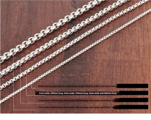 Chaînes box en acier inoxydable 304 poli de 2mm à 5mm de large et diverses longueurs