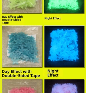Detail of multi-colored glow in the dark star stickers in packaging with adhesive pads