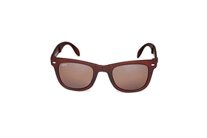 Close-up of retro dark coffee matte sunglasses featuring silver rivet details and lenses