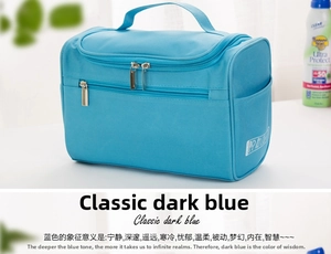 Classic dark blue waterproof toiletry bag with handle and side pocket for travel storage