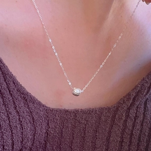 Minimalist S925 sterling silver necklace featuring a striped round ball pendant on a fine chain