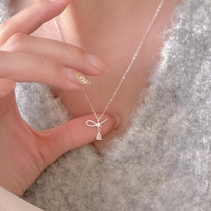 Collier Noeud En Argent Sterling 925 Élégant Pendentif Zircon Goutte D'eau Bijoux Noeud Pour Femmes Mode
