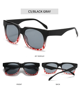 Three-angle view of square sunglasses with C5 black-gray gradient frame and gray lenses