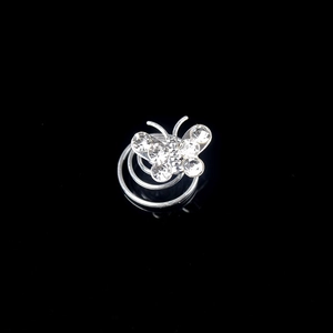 Silver twist spiral hair pins with sparkling rhinestone butterfly for bridal hair styling