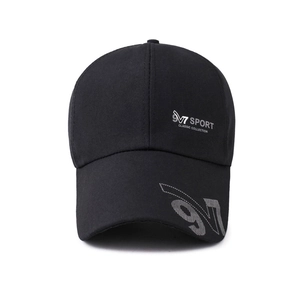Men's black baseball cap with 9V7 SPORT letters and 97 number print for sun protection