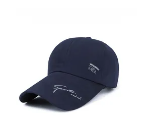 Detailed texture of breathable navy canvas baseball cap with embroidered side logo