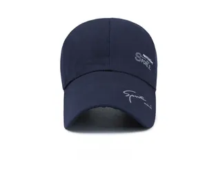 Front view of navy blue cotton baseball cap with recreation SPORT printed text detail