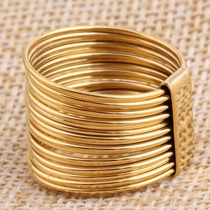 13mm 18K gold plated stainless steel multi-layer spiral ring with rectangle clasp