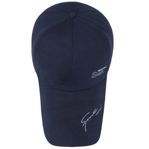 Navy blue canvas baseball cap with recreation sports embroidery for outdoor leisure