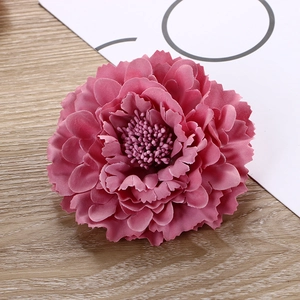 Pink peony flower hair clip for hanfu costumes and bohemian vacation hair styling