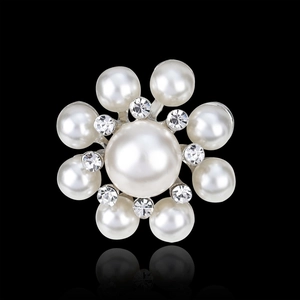 Broche Fleur Künstliche Perle En Alliage Élégante Pour Femmes Corsage Rond En Strass Accessoires De Vêtements De Fête De Mariage