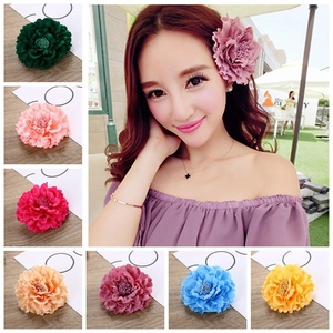 Peony Flower Hair Clip And Brooch Pin Dual Purpose Fabric Large Bohemian Beach Holiday Headwear Accessories For Women