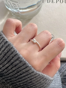 Close-up of minimalist 925 sterling silver beaded open ring worn on a finger