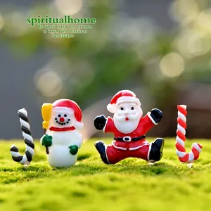 Figurines Miniatures De Noël Père Noël Bonhomme De Neige Sucre D Orge Résine Micro Paysage Décor De Pot De Succulentes Ornement Mignon