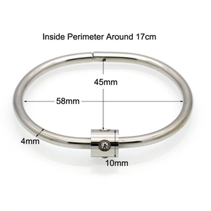 Titanium steel silver bangle with diamond accents and 17cm inside perimeter measurement