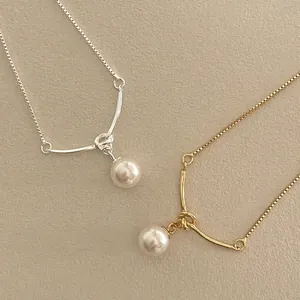 Minimalist 925 sterling silver pearl pendant necklaces in gold and silver finishes