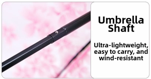 Detail showing the lightweight black metal telescopic umbrella shaft and windproof ribs