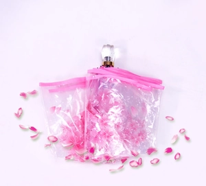 Pink cherry blossom folding umbrella with frosted sakura storage bag and crystal handle