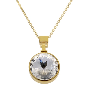 Stainless Steel Necklace Round Cut Zircon Crystal Pendant Elegant Minimalist Clavicle Chain For Women