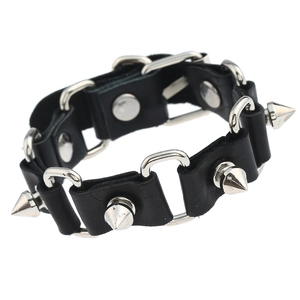 Punk Rock Cowhide Leather Bracelet With Alloy Metal Spikes And Rings Retro Locomotive Adjustable Snap Button Cuff For Men Women