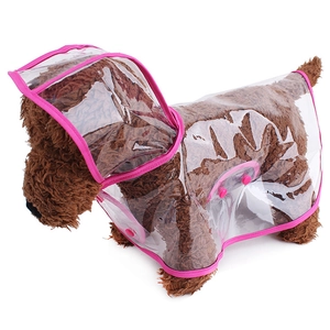 Transparent dog raincoat with pink trim, waterproof PVC poncho for small dogs on white back