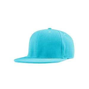 Side view of a plain teal flat brim hip-hop cap with adjustable snapback closure