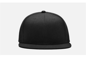 Close-up of black flat brim hip hop cap showing high-quality fabric texture and stitching