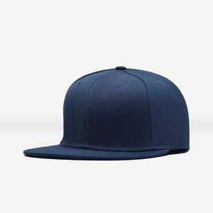 Classic dark blue adjustable hip hop snapback cap with a solid color flat brim