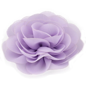 Close-up of a light purple multilayered chiffon flower hair clip with realistic petals