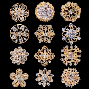 Broches coréennes dorées avec strass en 12 motifs floraux et géométriques variés