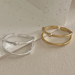 Minimalist double-layered S925 sterling silver open rings with sparkling zircon accents