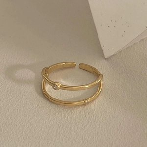 S925 sterling silver gold plated double layer open ring with zircon stones for women