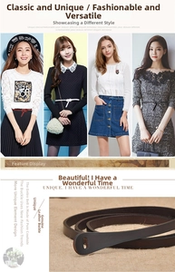 Close-up of minimalist thin leather belt for women with elegant metal buckle detail